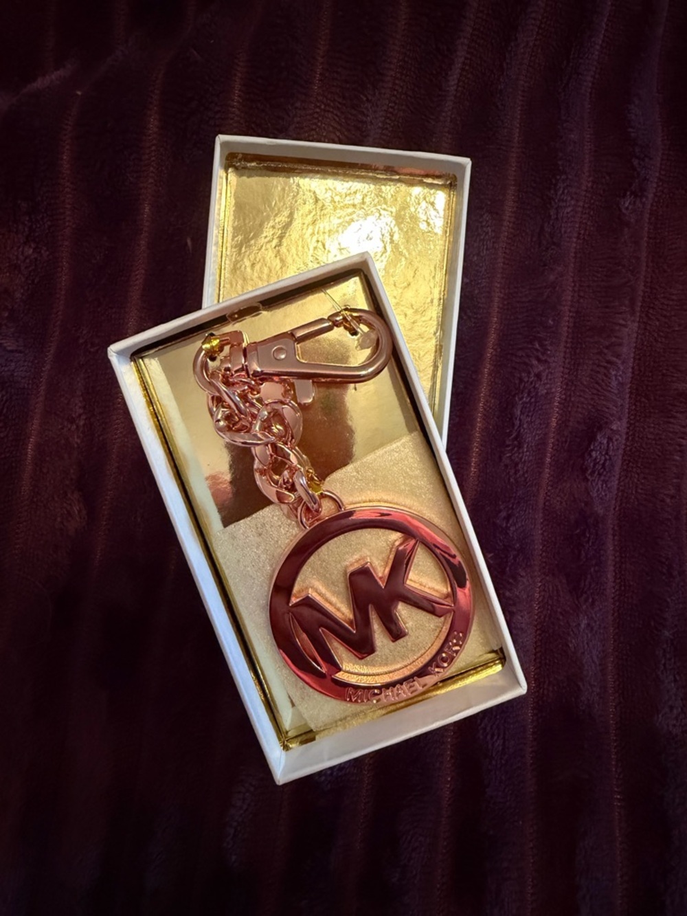 Michael Kors Rose Gold-tone MK Pendant Key Chain